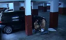 Dark-haired slut takes her BF's cock in a parking lot