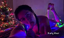 Xmas POV blowjob feet and cum swallowing in pigtails – Falcon Al